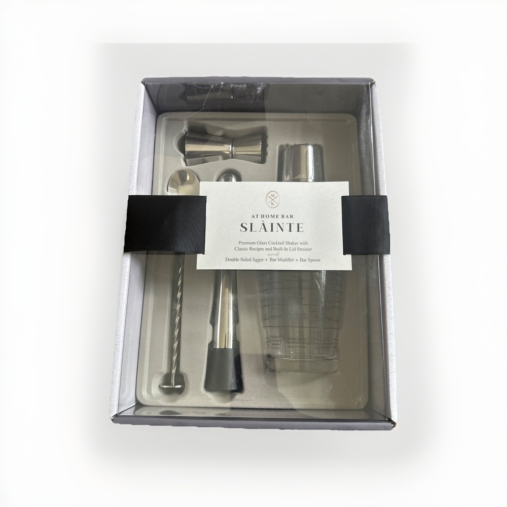 Maker's Silver One 4-Piece Cocktail Kit Bartender Jigger Paint Glass Recipies